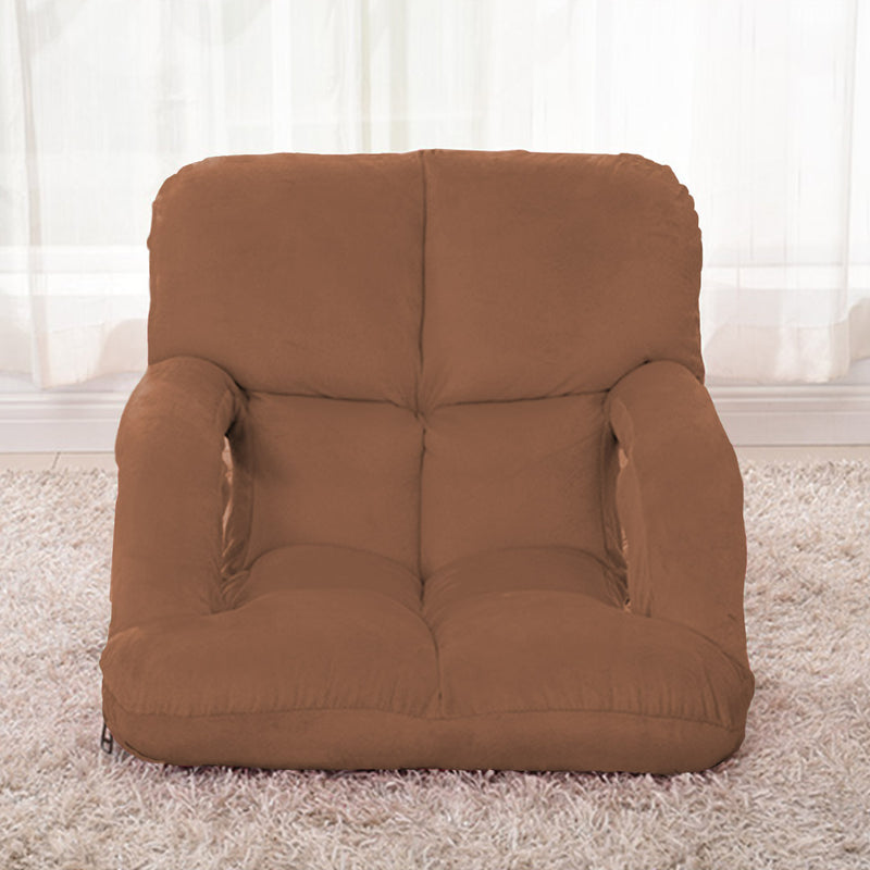 Foldable Adjustable Floor Recliner Chair with Armrest Flannel Coffee 95cm