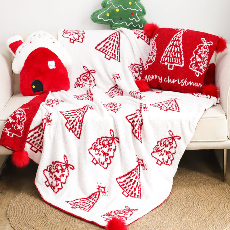 Christmas Throw Blanket 130x180cm Red Fleece Cozy Soft Festive Tree Decor