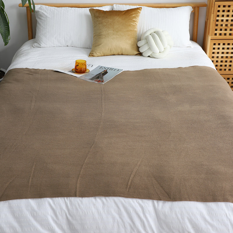 Acrylic Knitted Throw Blanket 130cmx220cm Fringed Cozy Coffee