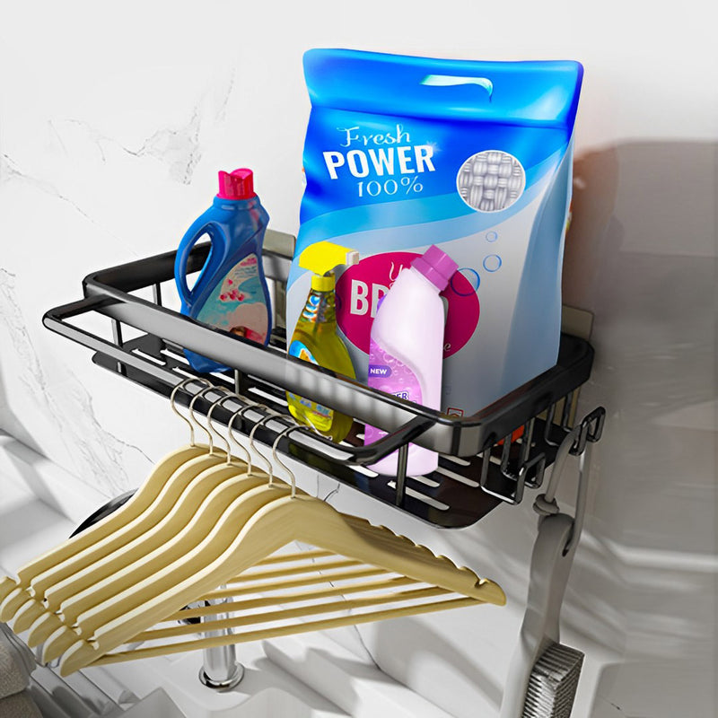 34cm Aluminum Kitchen Sink Storage Rack Space Saving Wall Mounted Adhesive Black