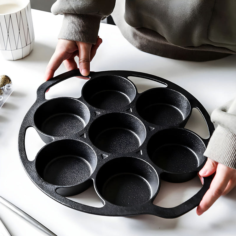 2X Cast Iron Takoyaki Fry Pan 32cm 7 Hole Nonstick Grill Mold Kitchen Tool