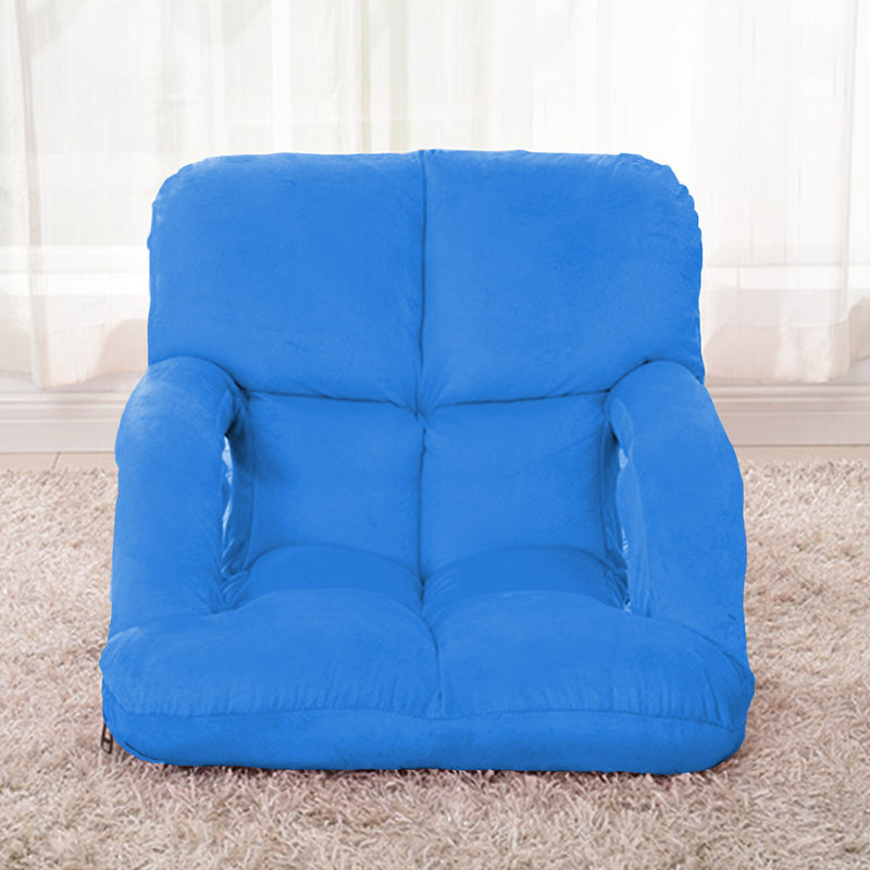 Foldable Flannel Blue Floor Lounge Chair Adjustable Recliner with Armrest