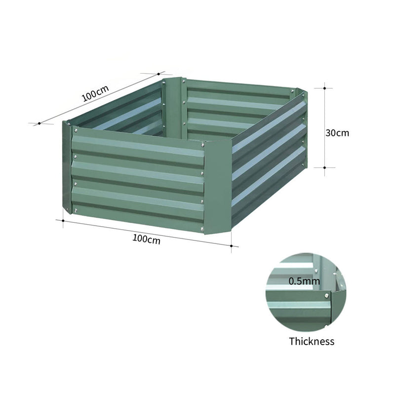 2X 100cm Square Galvanized Iron Raised Garden Bed Green Rust Resistant Planter