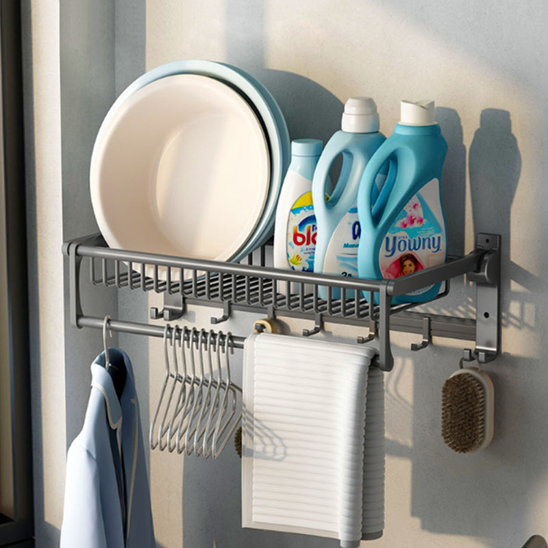 50cm Wall Mounted Double Pole Aluminum Towel Rack Gray Rust Proof Hooks