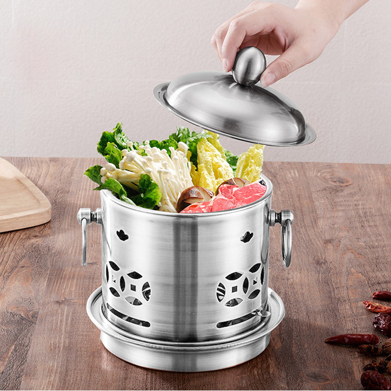 Stainless Steel Mini Hot Pot with Lid Single Person Alcohol Stove Burner 20cm