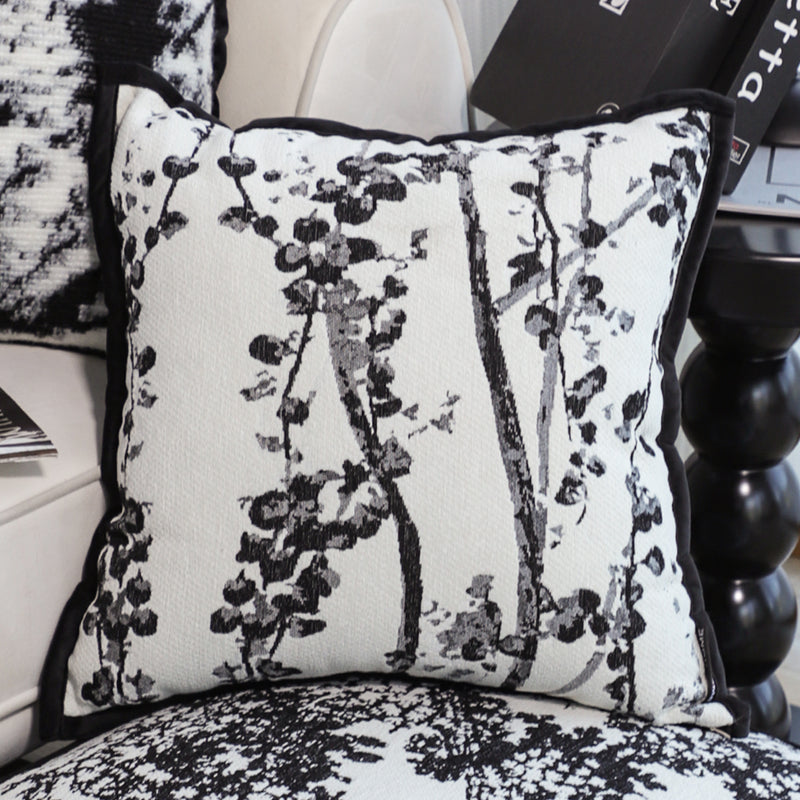 Throw Pillow Polyester Cotton 50x50x18cm Plush Thick Black White Botanical