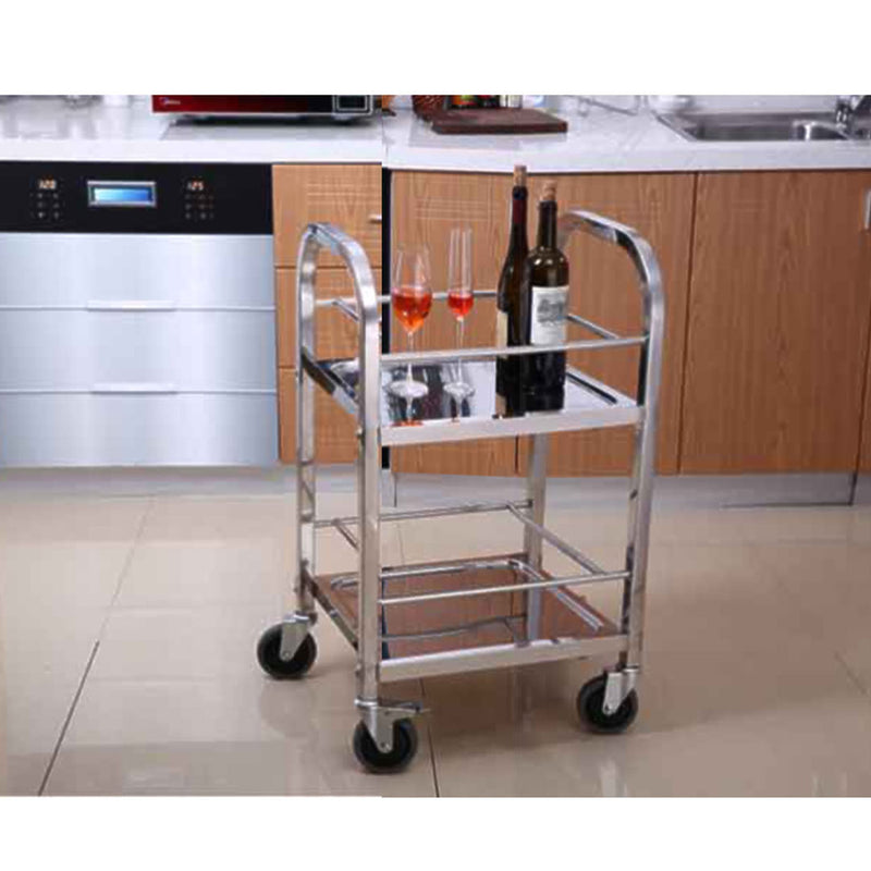 2X 2 Tier Stainless Steel Utility Cart 500x500x950 Square Tube Locking Wheels