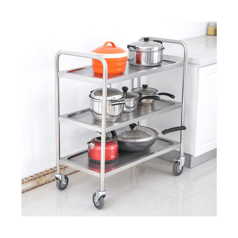 2X 3 Tier Stainless Steel Kitchen Food Cart 86x54x94cm 4 Wheels 2 Locking