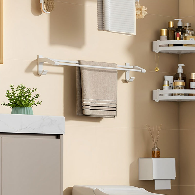 62cm White Aluminum Wall Mounted Double Pole Towel Holder With Hooks 0.5kg