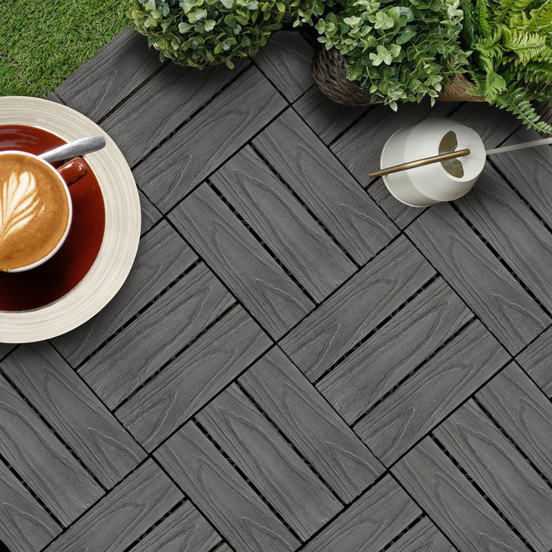 2X 11 Pcs Wood Plastic Composite Decking Tiles 30x30x2.2cm Dark Grey