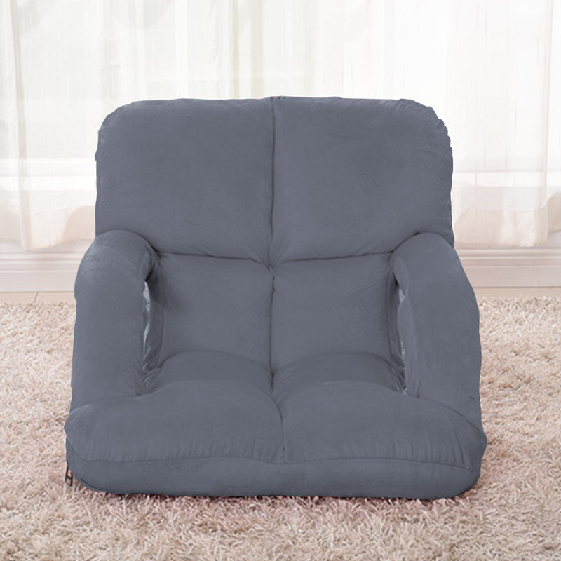 Foldable Grey Floor Lounge Chair Adjustable Recliner with Armrest Flannel