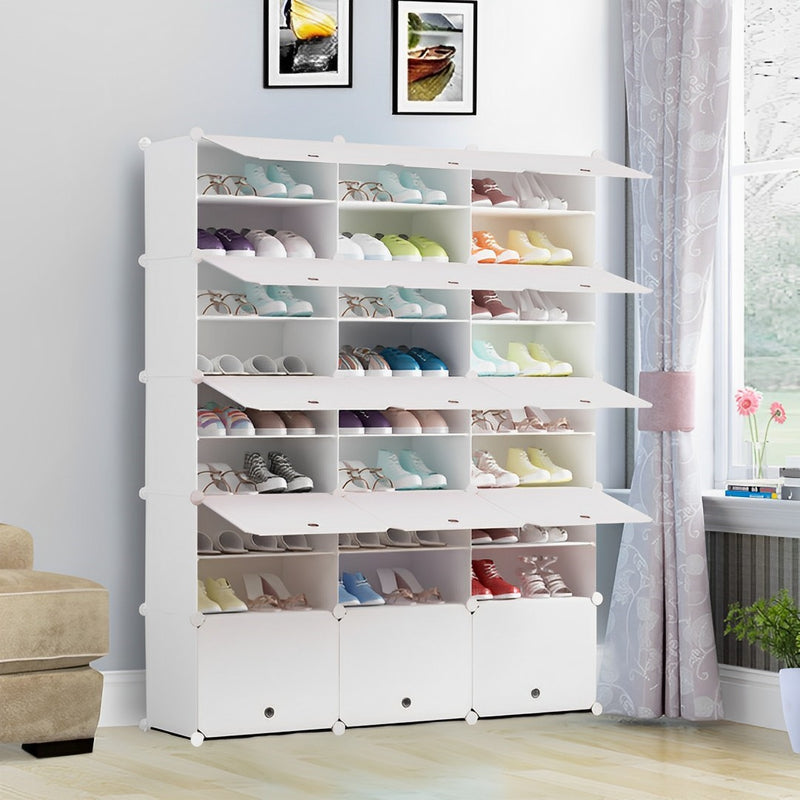 9 Tier 3 Column White Plastic Shoe Rack Organizer 125.5x32x156.5cm Stackable