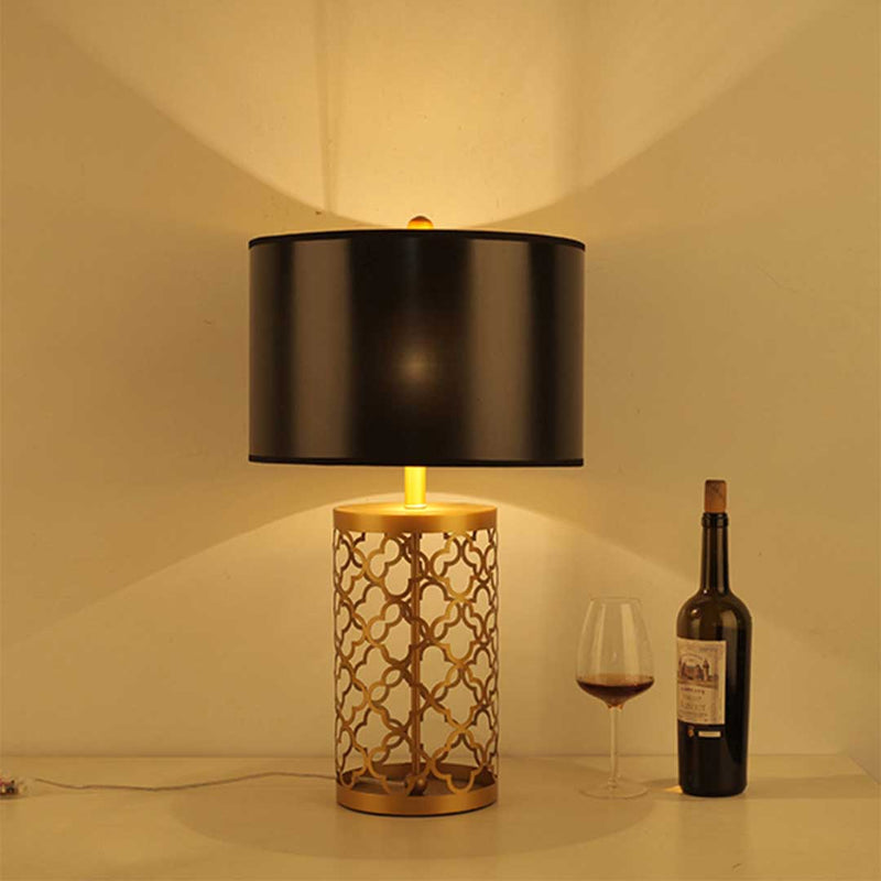 Table Lamp Metal And Fabric Large 38cm 72cm Gold Hollow Base Dark Shade