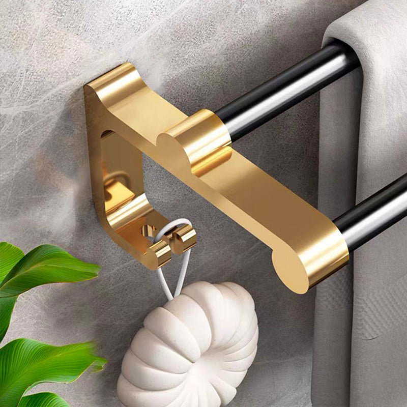 2X 61cm Wall Mounted Double Pole Aluminum Towel Rack With Hooks Black And Gold