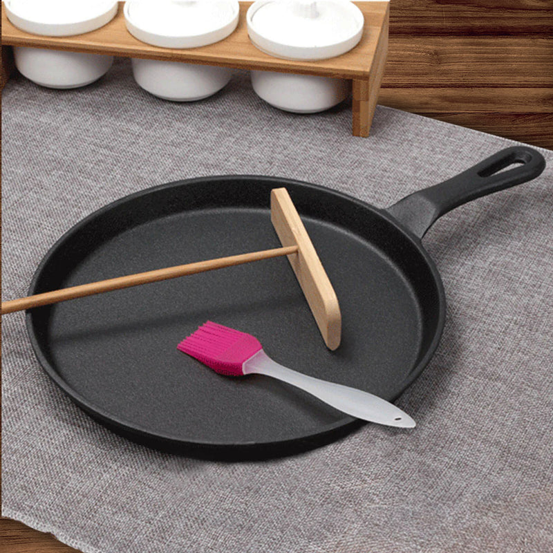 26cm Round Cast Iron Skillet Frying Pan Non-Stick Griddle Black