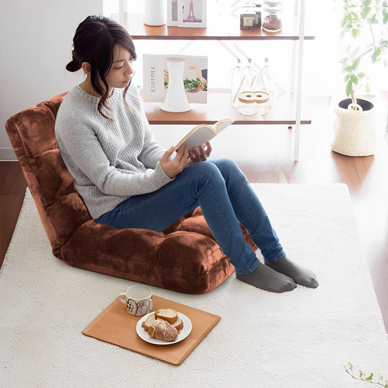 2X Folding Floor Recliner Cushions Memory Foam 108x53x10cm Coffee 6 Positions