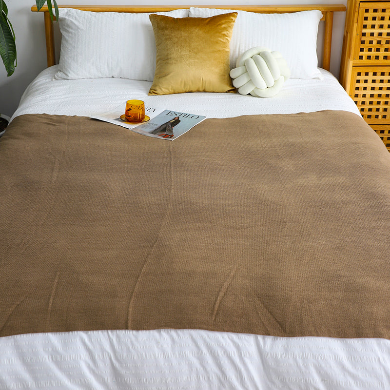 2X Acrylic Knitted Throw Blanket 130cmx220cm Fringed Cozy Coffee
