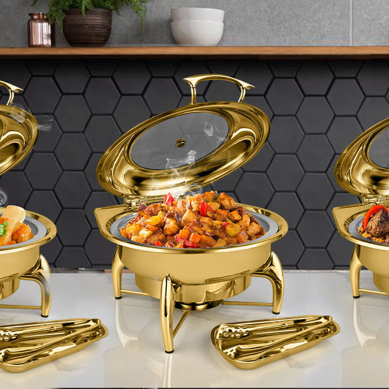 Chafing Dish Stainless Steel Round 6L Gold Buffet Chafer With Lid