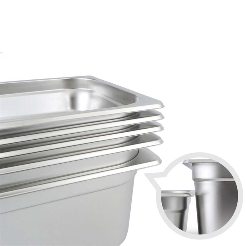 6X Full Size Gastronorm Pan Stainless Steel 53x32.5x15cm Stackable With Lids