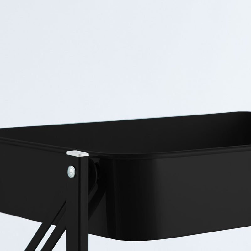 2X 3 Tier Foldable Kitchen Cart Black Steel Shelves With Wheels Portable Storage