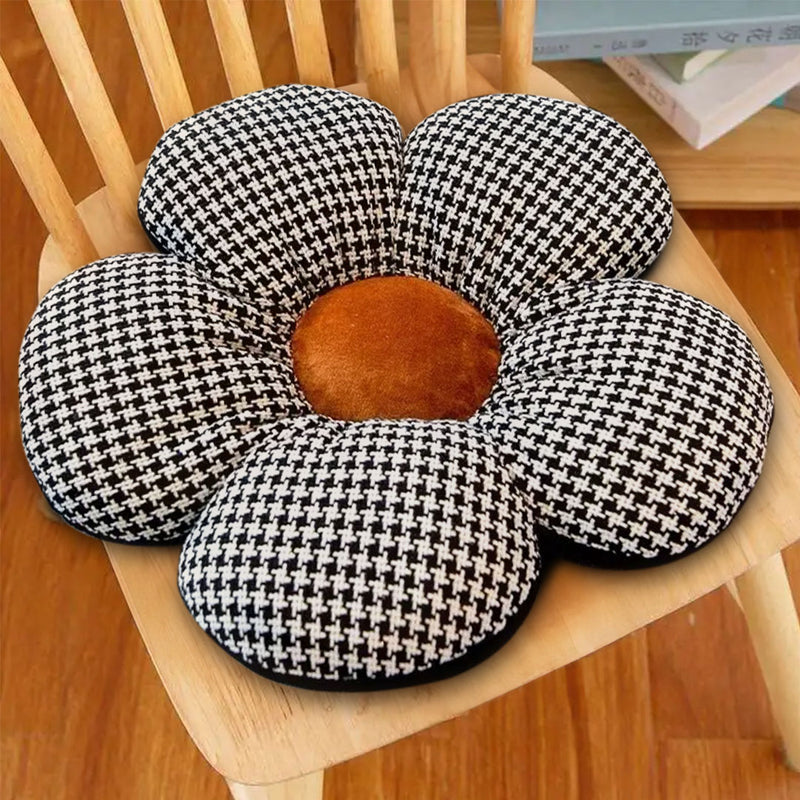 2X Black Flower Shaped Floor Cushion 45cm Ergonomic Support Decorative Pillow