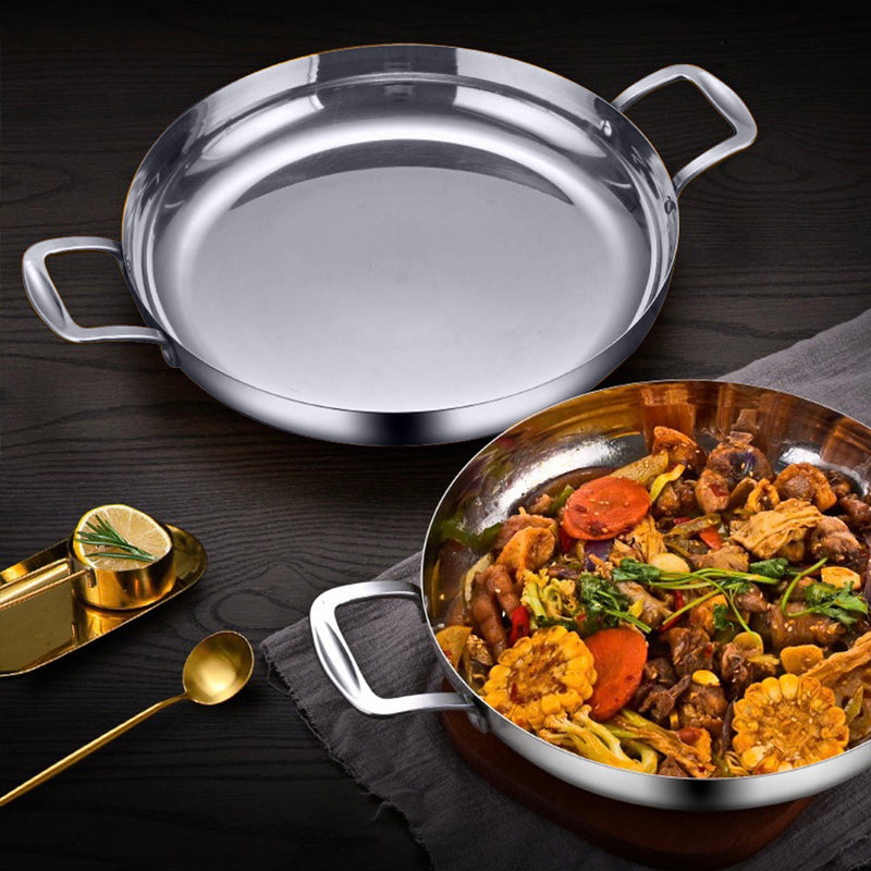 24cm Flat Base Stainless Steel Seafood Dry Pot Silver Nonstick With Lid