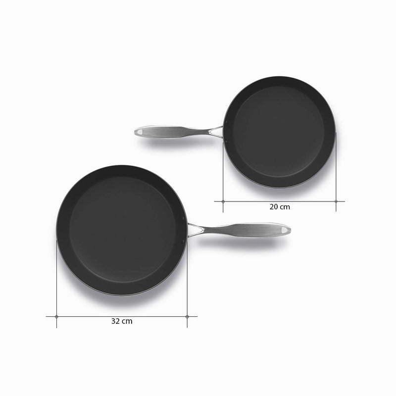 Set Of 2 Stainless Steel Fry Pans 20cm 32cm Induction Nonstick Interior