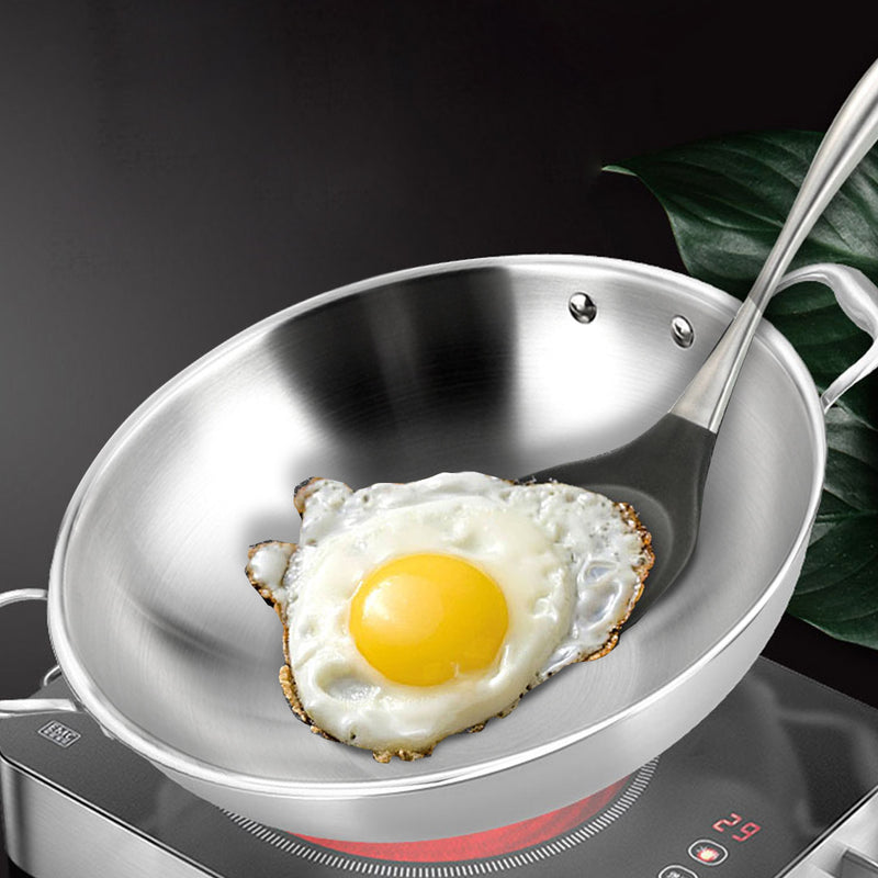2X 38cm 18/10 Stainless Steel 3 Ply Wok Double Handle With Lid Induction Ready