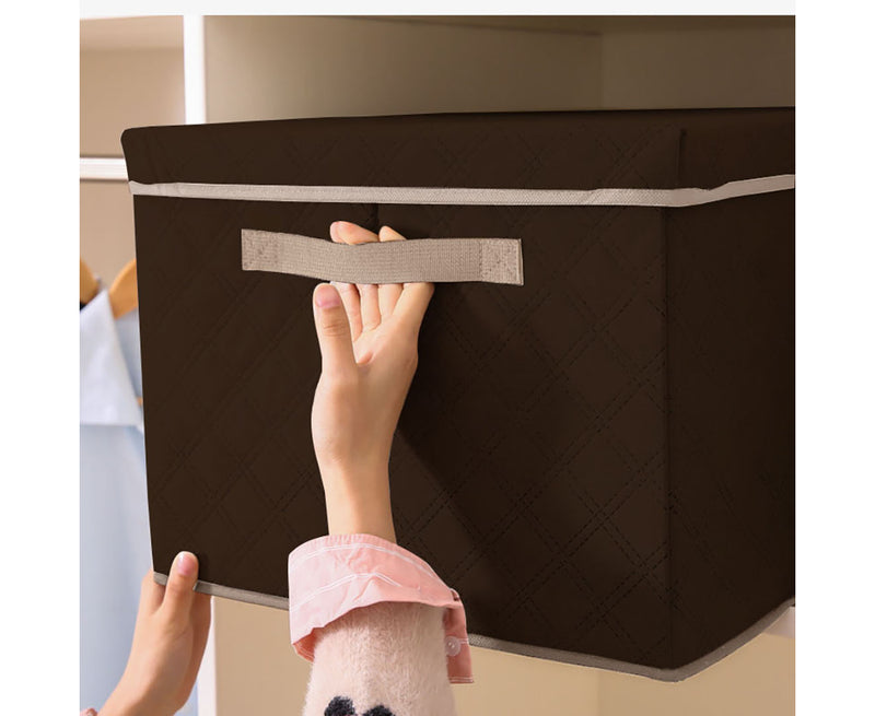 Large Coffee Non Woven Fabric Storage Box 50x40x30cm Diamond Quilted Lid
