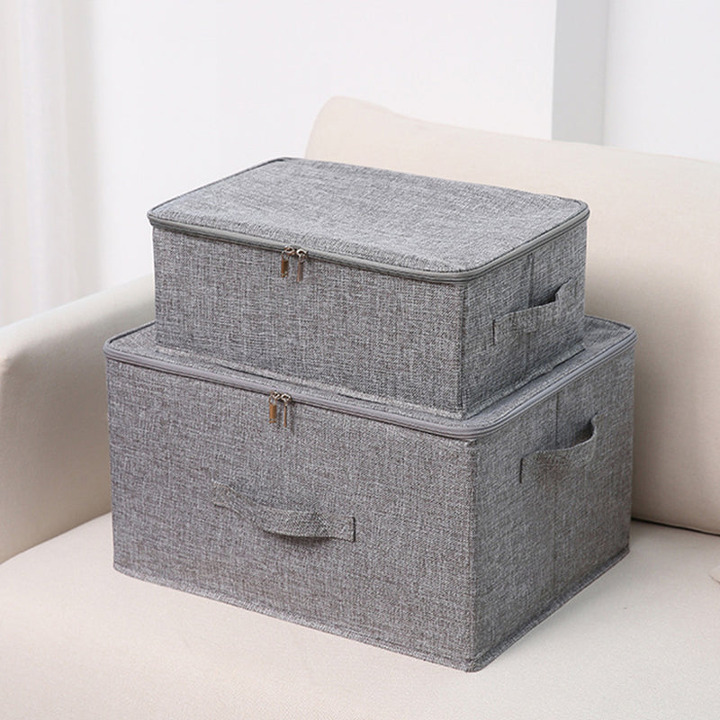 Small Fabric Foldable Moisture Proof Storage Box 38x26x15cm Double Zipper Grey