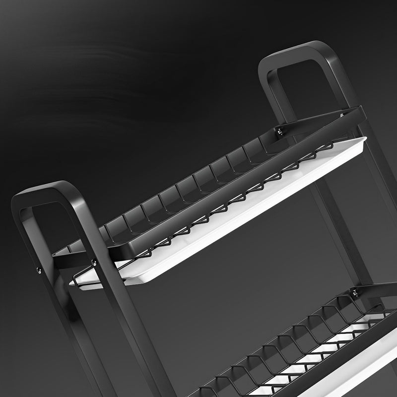 2X 3 Tier 62cm Black Carbon Steel Countertop Dish Rack Cutlery Board Holders