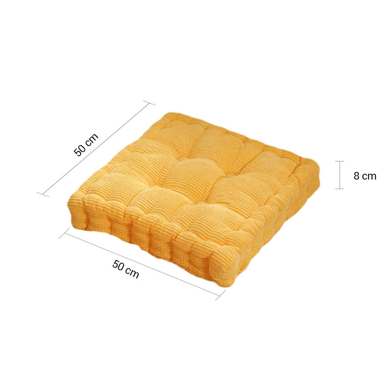 2X Yellow Square Corduroy Cushion 50x50x8cm Tufted Plush Backrest Seat Pillow
