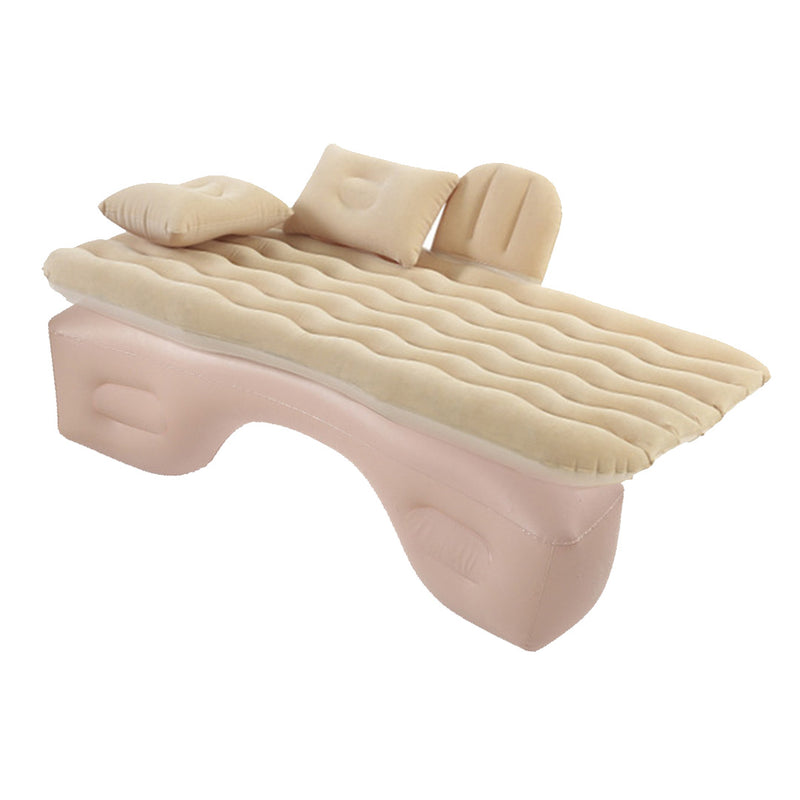 Beige Ripple Inflatable Car Mattress Camping Air Bed Portable Travel Essential