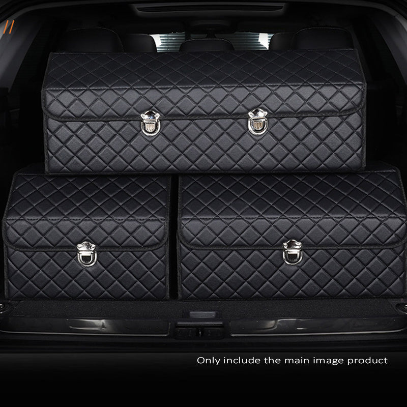 Car Boot Leather Organizer 75cmx31cmx29cm Collapsible Foldable With Lock Black