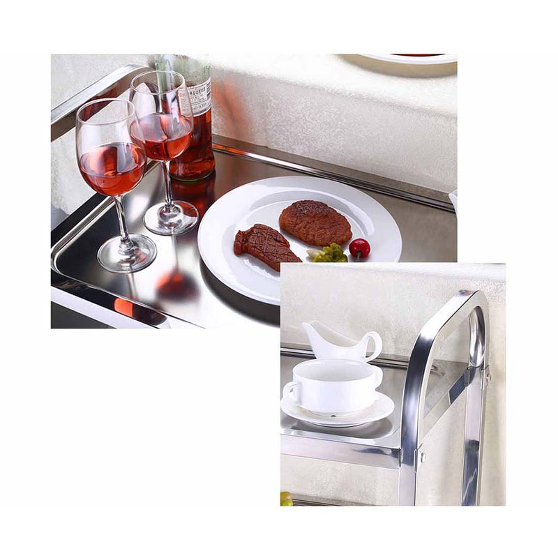 2X Stainless Steel 2 Tier Kitchen Dining Cart Trolley 4 Wheels 95x50x95cm