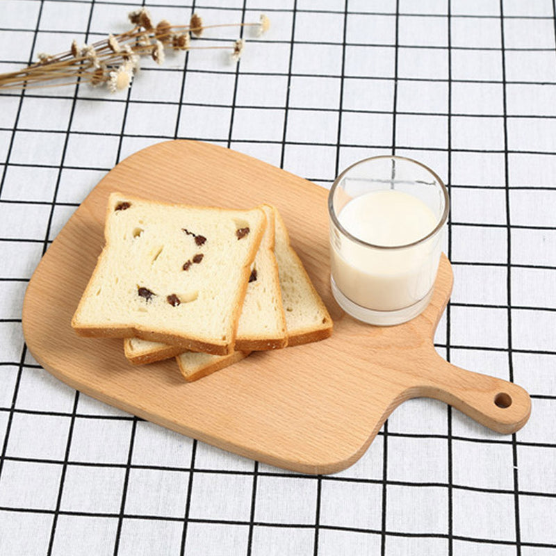 2X 33cm Beech Wood Rectangle Serving Tray Chopping Board With Handle Brown