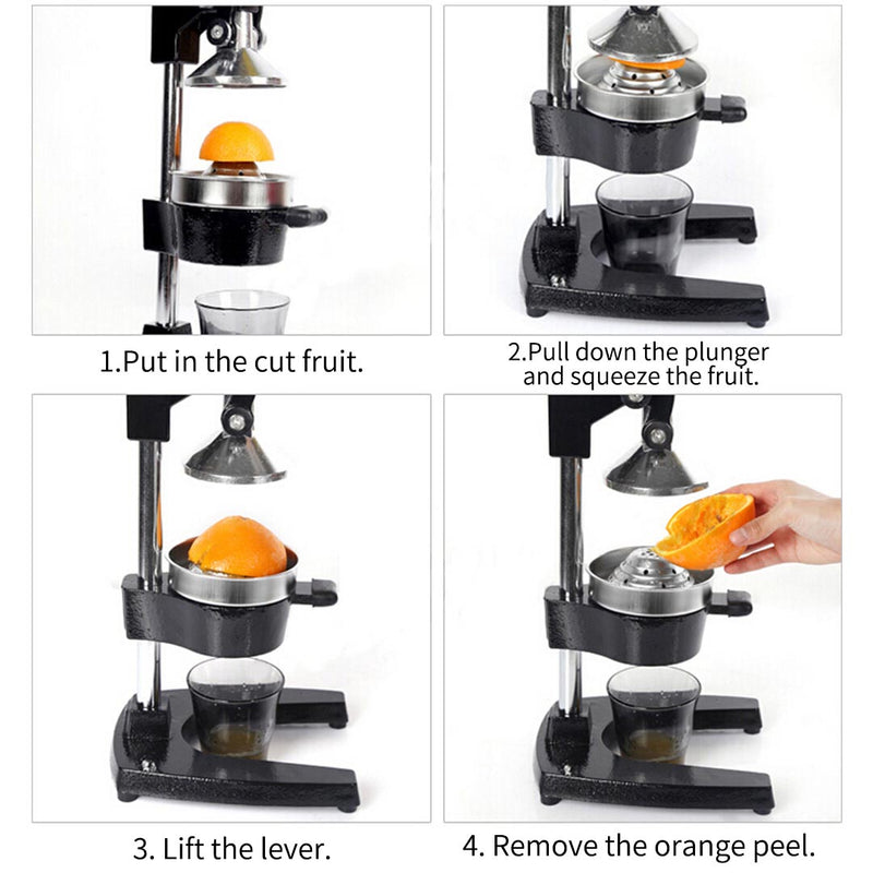 2X Commercial Manual Hand Press Juicer Cast Iron 304 Stainless Steel Black