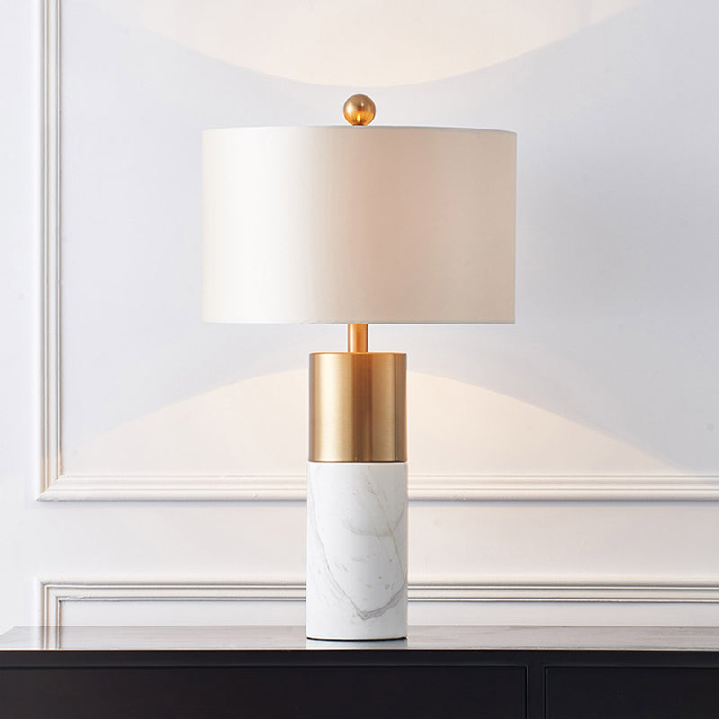 4X Table Lamps Metal Fabric White Marble Gold Cylinder Base 60cm Drum Shade