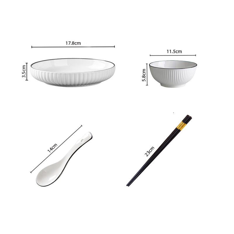 White Ceramic Japanese Style Dinnerware Set of 4 4.5 Inch Bowls 7 Inch Plates
