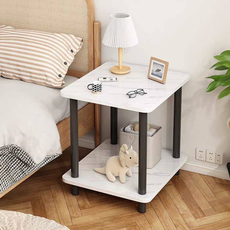 70x70x53cm White Ceramic Side Table Stone Pattern Black Metal Legs