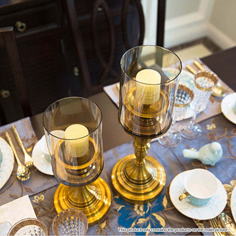 Gold 33.5cm Iron Glass Candle Holder Stand Elegant Home Decor Centerpiece