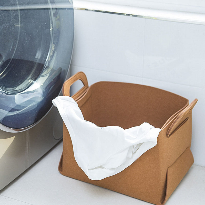 Small Coffee Felt Collapsible Storage Bag with Handles for Home or Office Use