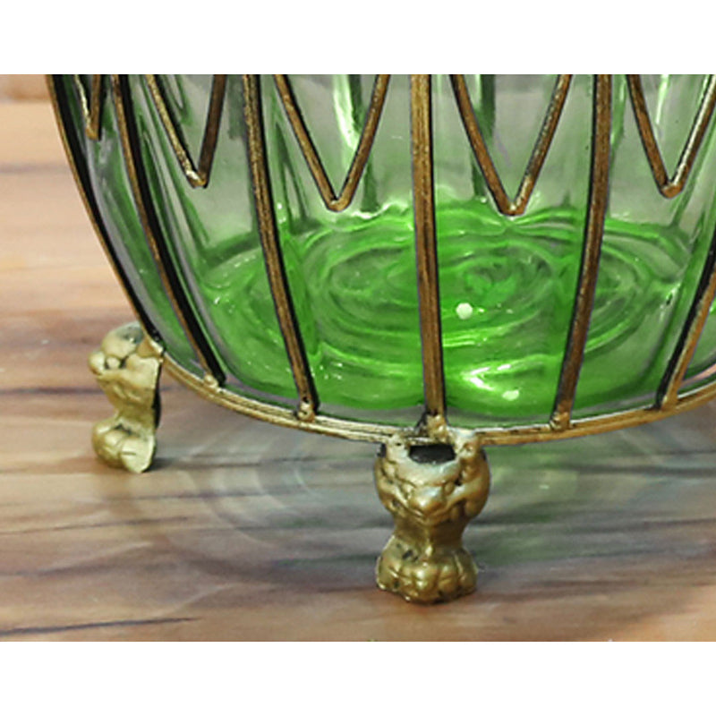 51cm Tall Green Glass Floor Vase Gold Metal Accents 12pcs Artificial Flowers