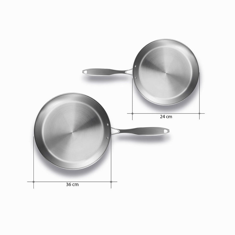 Stainless Steel Fry Pan Set of 2 24cm 36cm Induction Cooking Non Stick Durable