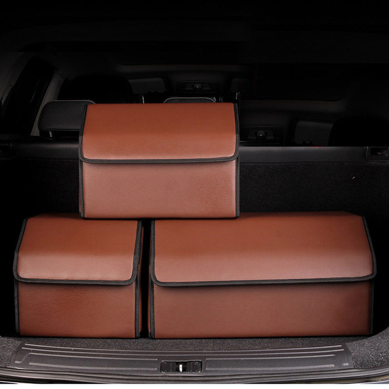 Leather Car Boot Trunk Organizer Foldable Storage Box Coffee Small Portable