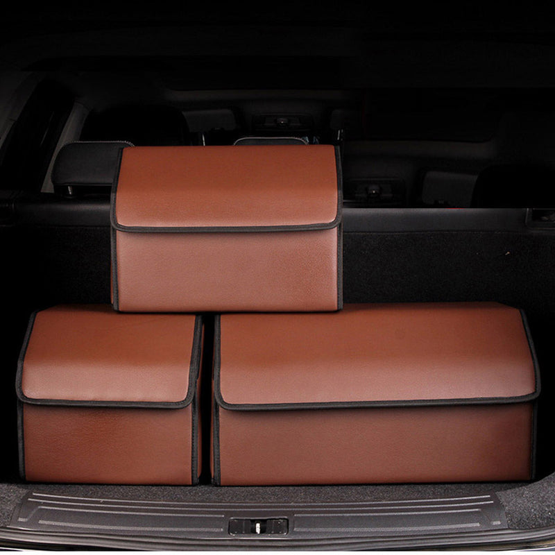 2X Leather Car Boot Organizer Collapsible Portable Storage Box Small Coffee