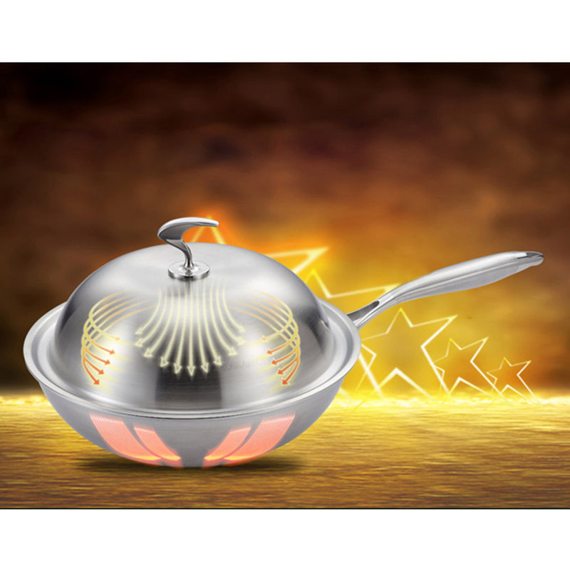 18/10 Stainless Steel Fry Pan 32cm Induction Textured Interior With Lid