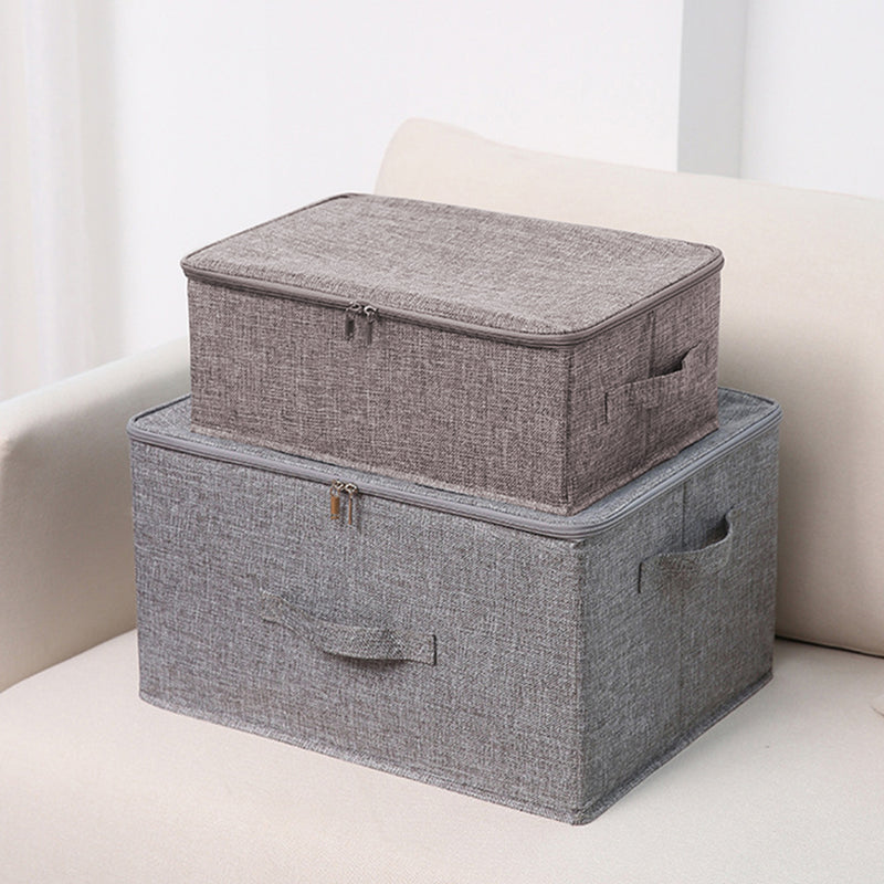 Coffee Fabric Foldable Storage Box Double Zipper Portable Moisture Proof 38x26x15cm