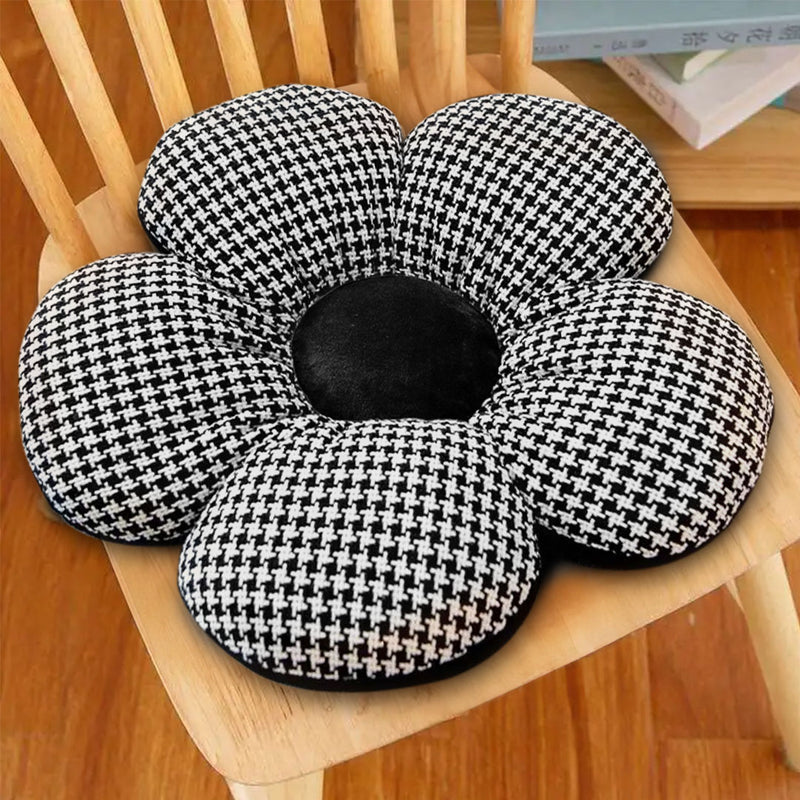 2X Black Flower Seat Cushion 45cm Polypropylene Cotton Fabric Non Slip