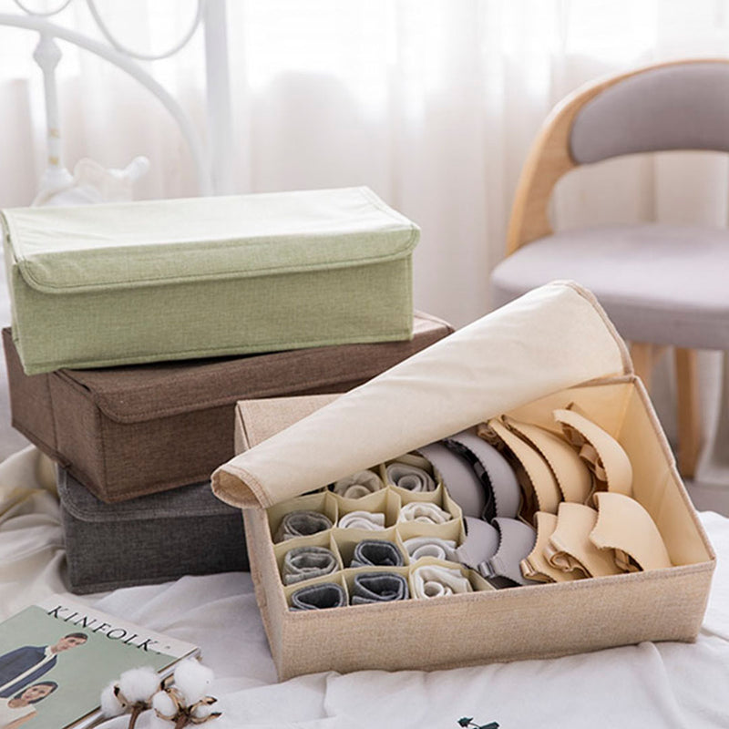 2X Beige Foldable Flip Top Underwear Storage Box 44cmx29cmx13cm Polypropylene